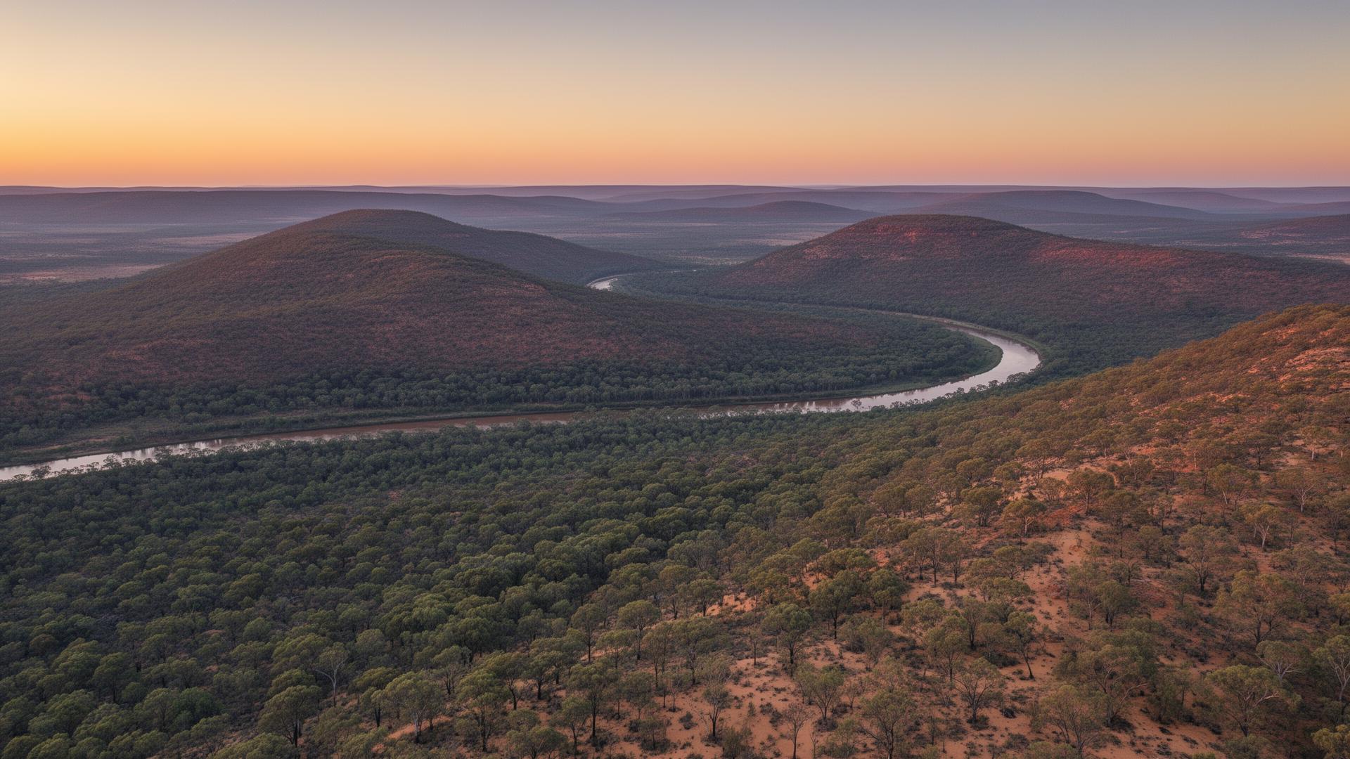 Aerial view of Western Australian Country at sunrise